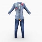 Mens Open Belt Denims Patchwork Shirt w Tshirt