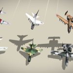 Modern attack planes lowpoly set E: 3+3