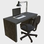 Office desk with chair and laptop