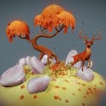 Autumn Scene with Stag