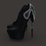 Black Suede High Heel Shoes With Diamonds Bow