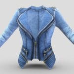 Double Lapel Zipped Up Denim Jacket With Rivets