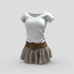 female mini ruffled skirt w belt white tshirt.thumb 1