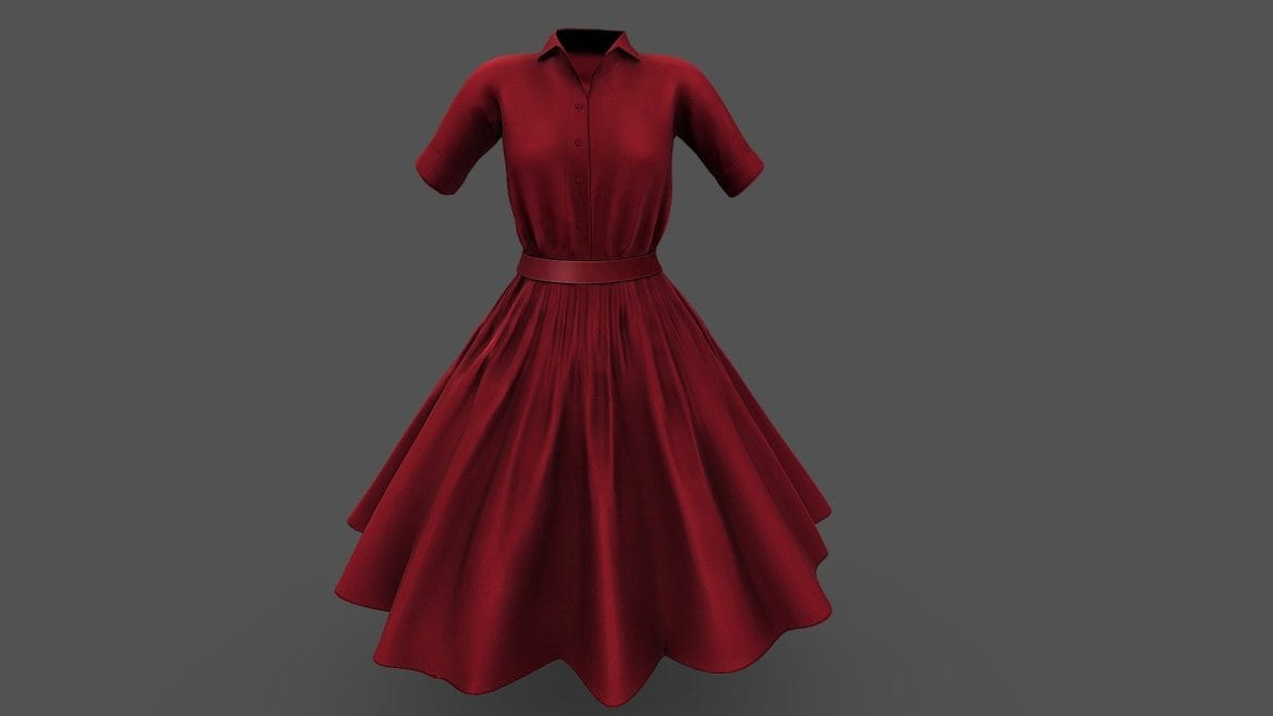 flaring out skirt red retro female shirt dress.thumb
