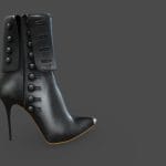 Folded Neck Buttons Black High Heel Ankle Boots