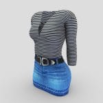 mini denim skirt belt striped top female outfit.thumb