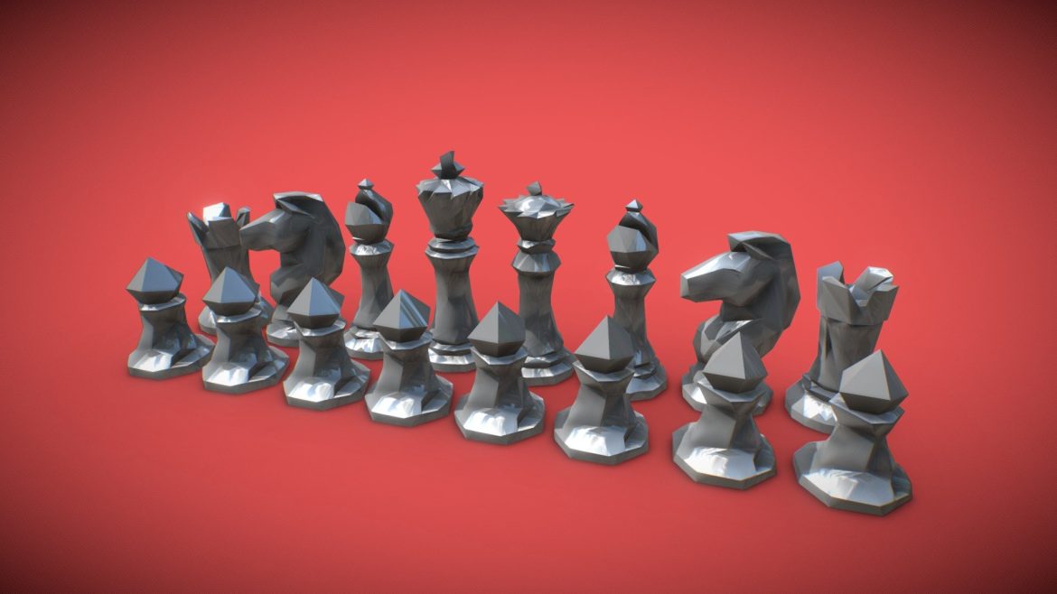 faceted chess set for 3d printing.thumb