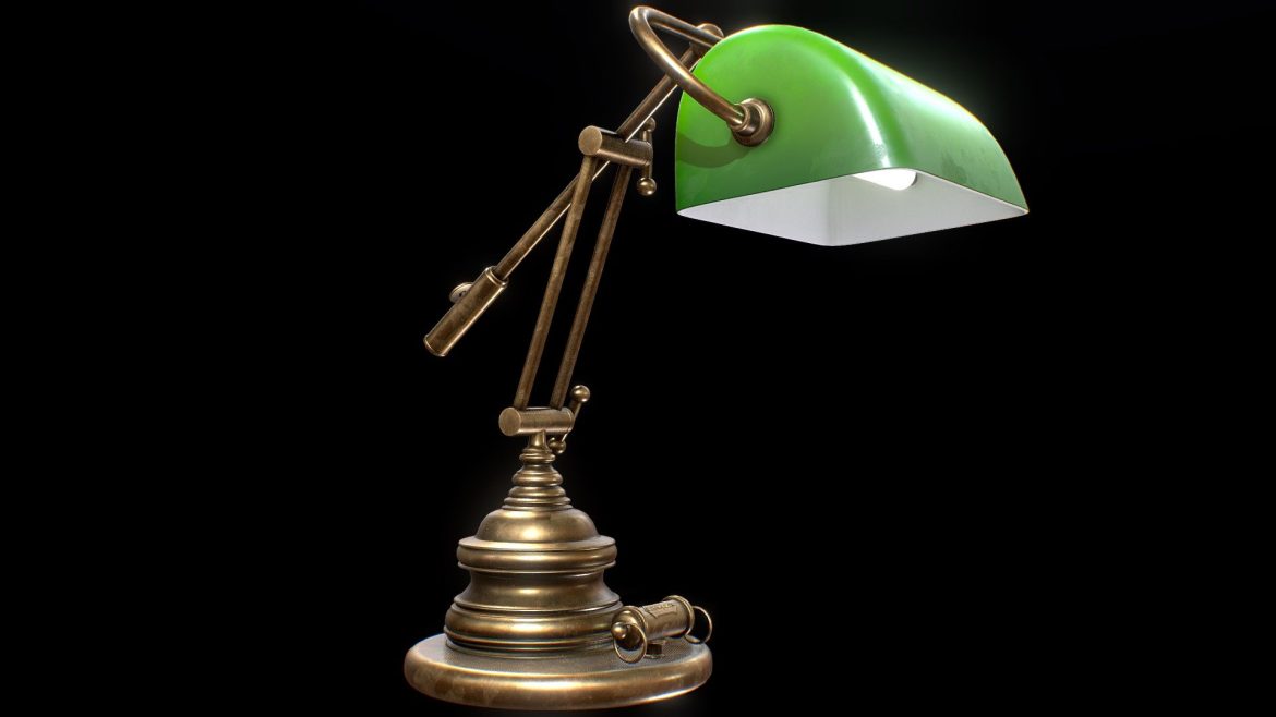 green table banker lamp low poly for games.thumb