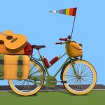 isometric art lowpoly model tourist bike ride
