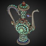 Jeweled antique Mongolian silver teapot