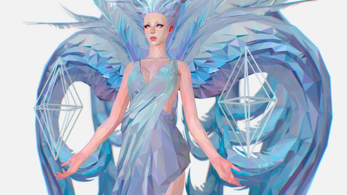 polygon art white angel a women 3d model.thumb