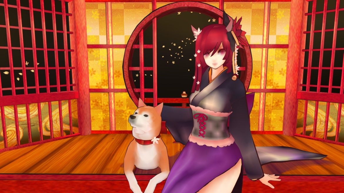 dog and shower of blossoms.thumb 2