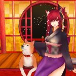 Dog and shower of blossoms.