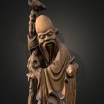 Sculpture Japanese old man Walking Cane