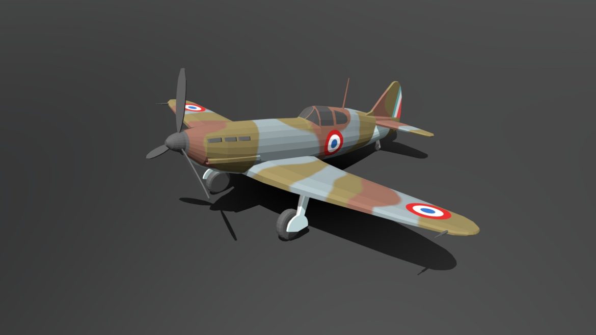 low poly cartoon dewoitine d520 wwii airplane.thumb