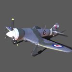 Low Poly Cartoon Hawker Tempest MKII Airplane