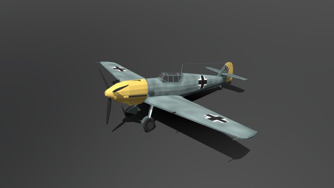low poly cartoon messerschmitt bf 109e3 emil ww2.thumb
