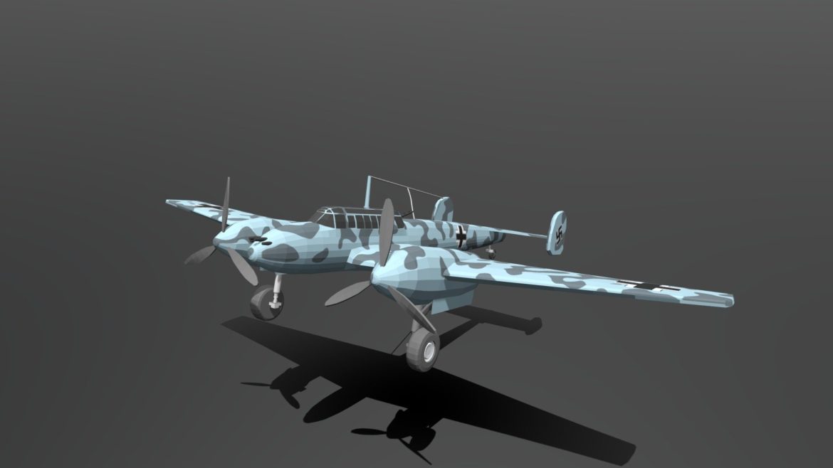 low poly cartoon messerschmitt bf110 wwii.thumb