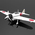 Low Poly Cartoon Mitsubishi A6M Zero WWII