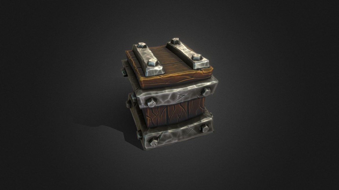 stylized low poly wood metal chest.thumb
