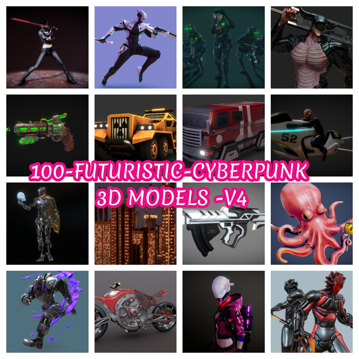 100 3D Models Collection - Ready For Games, Animation, AR, VR, Metaverse, Unity, Unreal Engine Projects