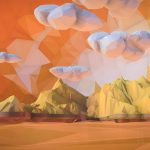 Low Polygon Art Sand Waterfall Island Mountain