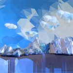 Low Polygon Art Snow Island Mountain Waterfall