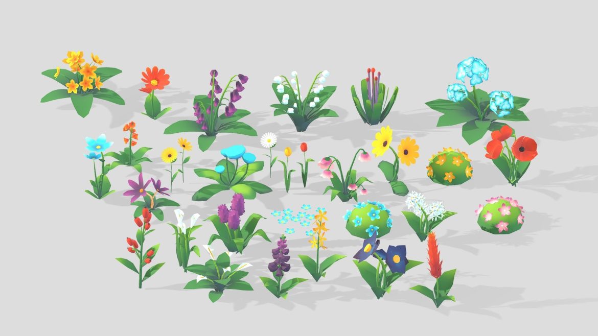 stylized low poly flowers pack 01.thumb