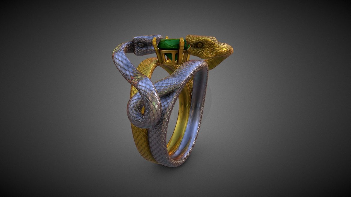 double snake ring with emerald.thumb