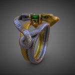 Double-Snake Ring with Emerald