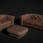 Furniture Set -Leather Sofa, Armchair, Pouffe LP