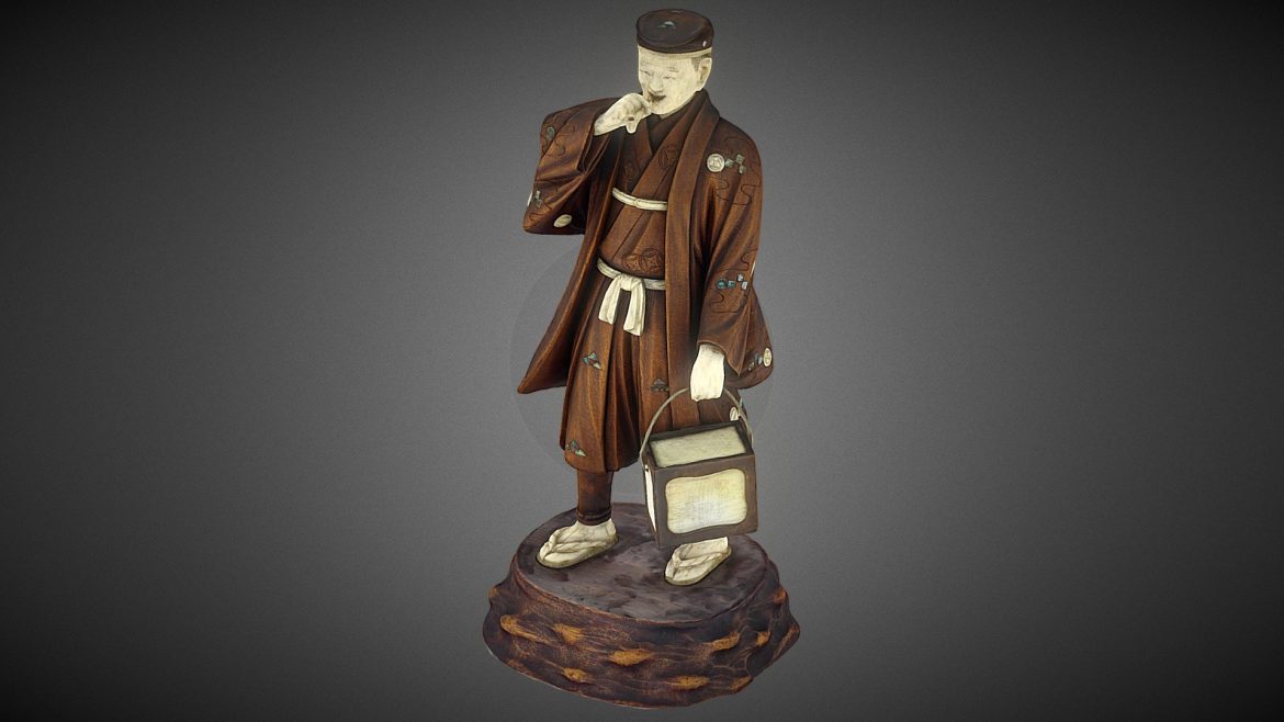 japanese meji period statue of a man smoking.thumb