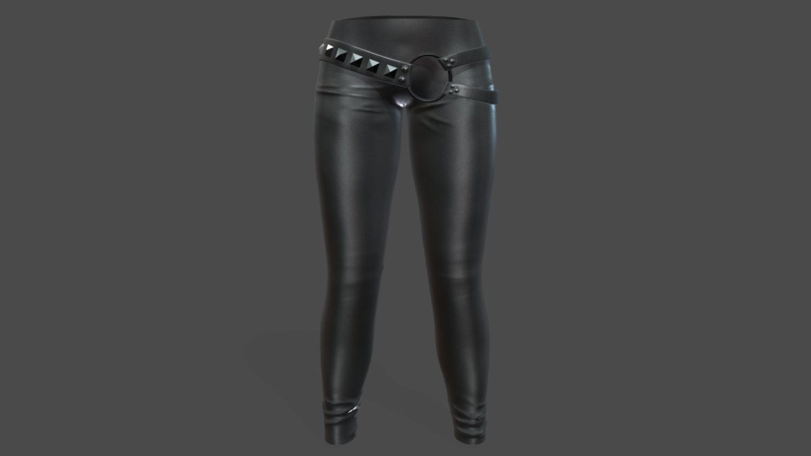 female black rivets decorated belt leather pants.thumb