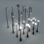 16 low-poly street lights