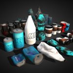 Bottles and Broken bottles LOW-POLY PBR