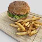 Chicken burger with french fries