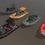 Low poly Zodiac boat set