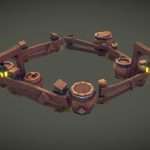 Low Poly Barrel & Wooden Fence Set