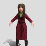 Cute Woman in coat. Game cartoon character