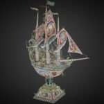 19th Century Viennese silver & enamel nef ship