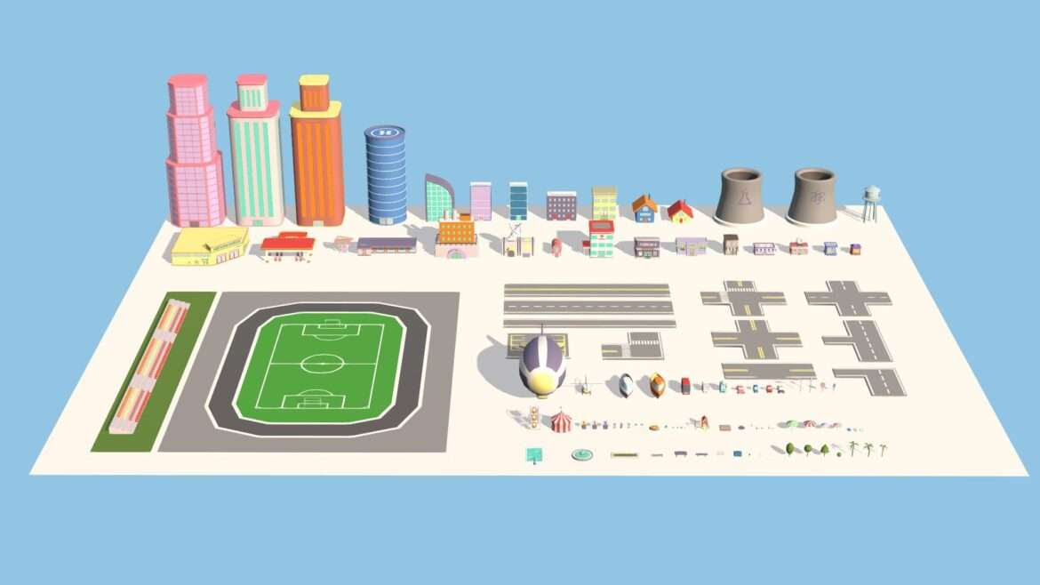 city exteriors set low poly.thumb