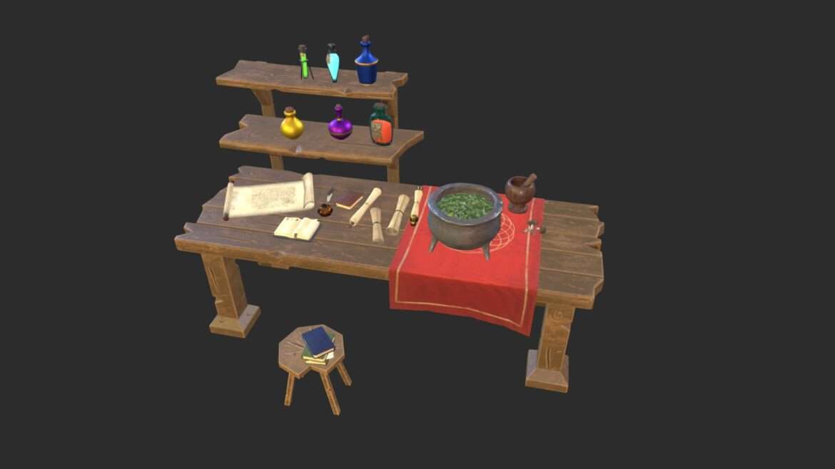 stylized alchemist set 3d model collection.thumb