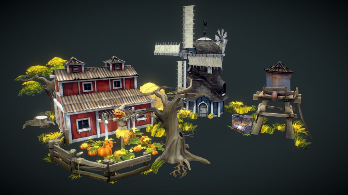 farm set render scene hand painted series.thumb