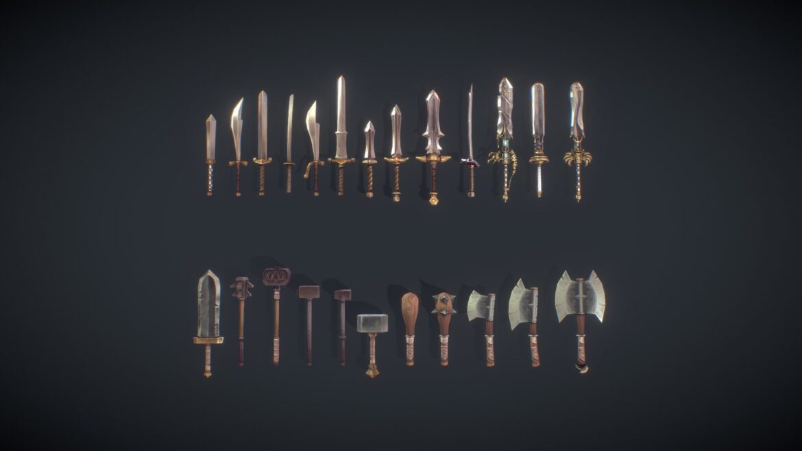 low poly hand painted modular weapon set.thumb