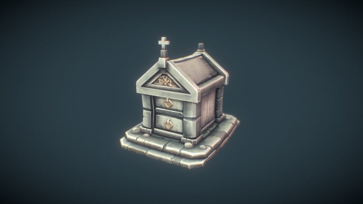 low poly hand painted stone tomb.thumb