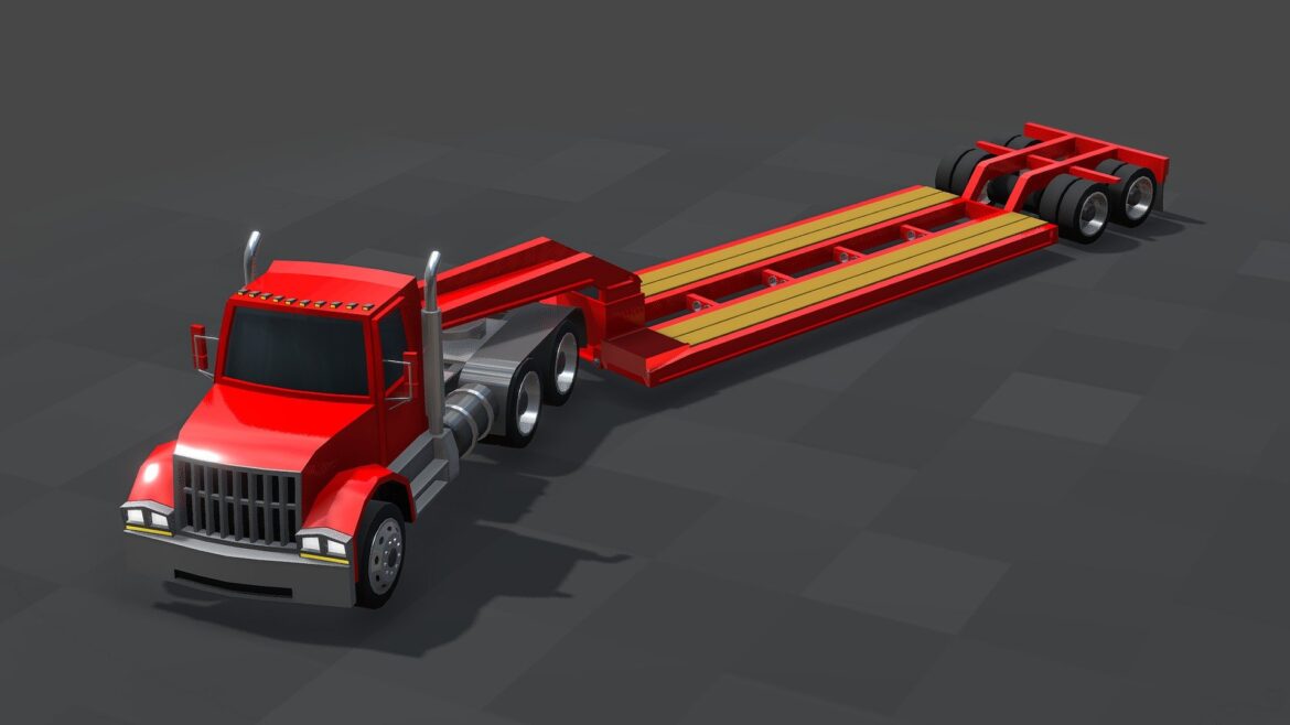 low poly lowboy trailer truck.thumb