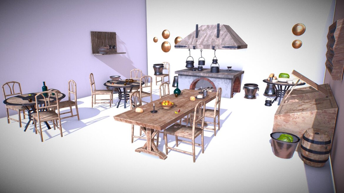 medieval kitchen low poly ar vr asset pack.thumb
